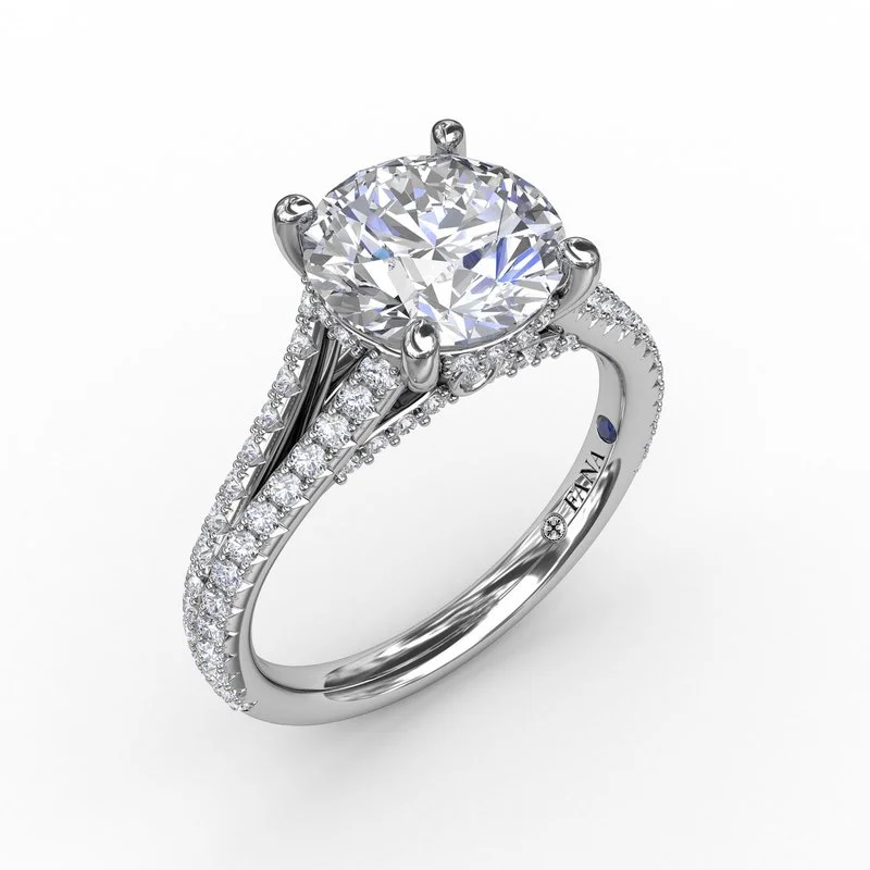 Marquise Cut Engagement Rings with a Channel - Set Diamond BandClassic Hidden Halo Round Diamond Solitaire Engagement Ring With Split-Diamond Shank