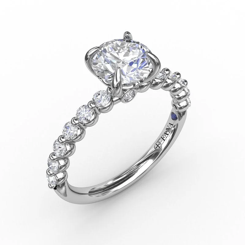 Adjustable Engagement Rings with a Flexible Band and a Princess - Cut Center DiamondContemporary Round Diamond Solitaire Engagement Ring With Diamond Band