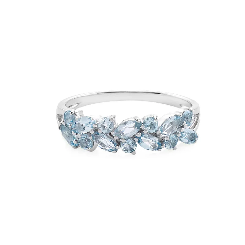 Moissanite - Set Wedding Bands in Yellow Gold for a Sparkling and Ethical Alternative to DiamondsMarquise Cut and Round Cut Aquamarine Ring in 14K Solid White Gold