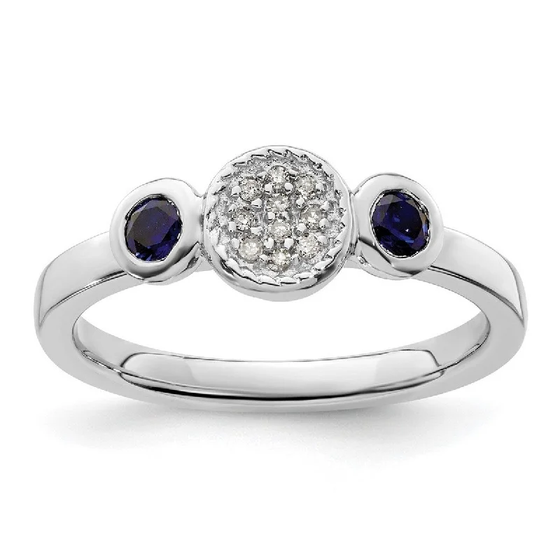 Garnet Gemstone Rings in 18K Gold Vermeil with Intricate Engravings for a Traditional AestheticCurata 925 Sterling Silver Bezel Polished Prong set Stackable Expressions Db Round Created Sapphire and Dia. Ring