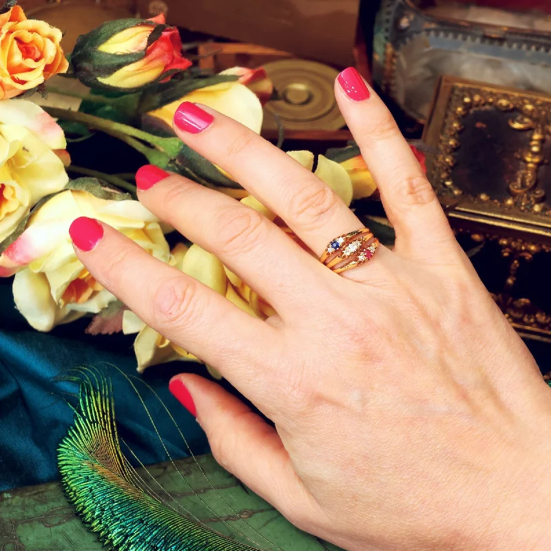 Moonstone Gemstone Rings in Silver - Plated Copper with a Celtic - Inspired Pattern for a Mystical VibeDate 1898 Tricolour Jubilee Diamond, Sapphire & Ruby Ring