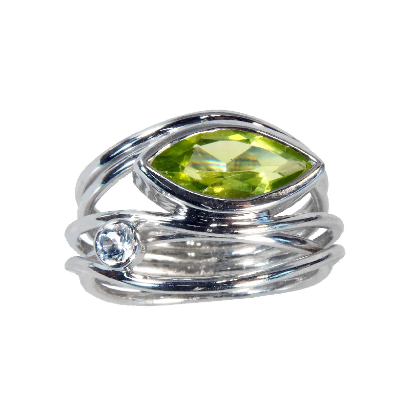 Stackable Wedding Bands in Sterling Silver with Enamel Inlays for a Colorful and Versatile OptionEast West Silver Marquise Ring - Peridot