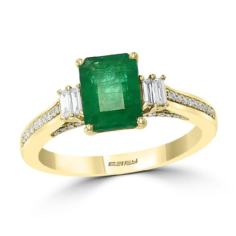 Three - Stone Engagement Rings Symbolizing Love's Past, Present, and Future with Asscher - Cut DiamondsEFFY 8X6MM Emerald Shape Emerald and Diamond Gem Stone Engagement Ring in 14KT Yellow Gold