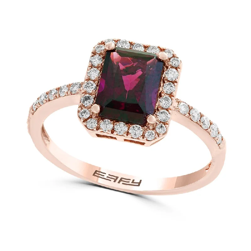 Marquise Cut Engagement Rings with a Channel - Set Diamond BandEFFY 8X6MM Emerald Shape Rhodolite Garnet and Diamond Halo Engagement Ring in 14KT Rose Gold