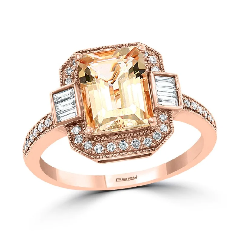 Princess Cut Engagement Rings in 18K White Gold with Micro - Pave Side StonesEFFY 9X7MM Emerald Shape Morganite and Diamond Gem Stone Engagement Halo Ring in 14KT Rose Gold