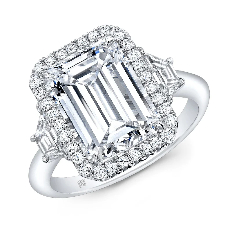 Oval Cut Engagement Rings in Palladium with a Hidden Halo for a Surprise SparkleEmerald-Cut Diamond Halo Ring in Platinum