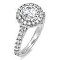 Art Deco Engagement Rings with Geometric Patterns and Baguette - Cut Diamond AccentsEngagement 1.5 Round Halo Pave Cubic Zirconia 14K White Gold Ring