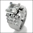 Princess Cut Engagement Rings in 18K White Gold with Micro - Pave Side StonesEngagement 12mm 2 Ct Princess Cubic Zirconia Cz Ring