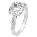 Cushion - Cut Halo Engagement Rings with a Platinum Band and Micro - Pave DetailsEngagement .75 Ct Cushion Center Halo Cubic Zirconia 14K W Gold Ring