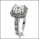 Emerald Cut Engagement Rings with Platinum Gallery and Split Shank DesignCubic Zirconia Engagement Ring Princess 1.25 Center Halo Pave 14K White Gold