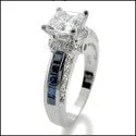 Art Deco Engagement Rings with Geometric Patterns and Baguette - Cut Diamond AccentsEngagement CZ Princess Center 1 Carat  Sapphire Channel Cubic Zirconia 14K White Gold Ring