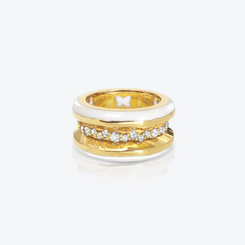 Tourmaline Gemstone Rings in 18K Two - Tone Gold with a Floral - Shaped Setting for a Feminine TouchAntarctica Ice 18K Gold Ring w. Lab-Grown Diamonds & White enamel