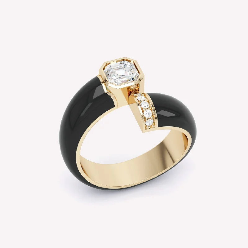 Citrine Gemstone Rings in Stainless Steel with a Stackable Design for a Trendy Everyday WearToi et Moi Black Asscher 18K Gold Ring w. Lab-Grown Diamonds