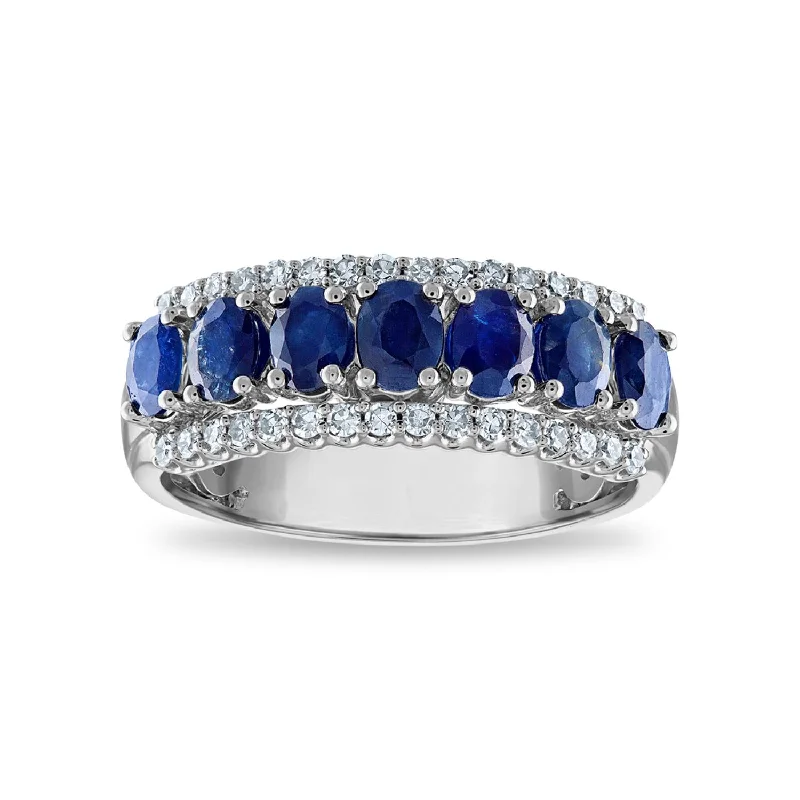 Pearl - and - Diamond - Studded Wedding Bands in White Gold for a Feminine and Elegant TouchLoveSong Blue Sapphire and Diamond Ring in 10KT White Gold