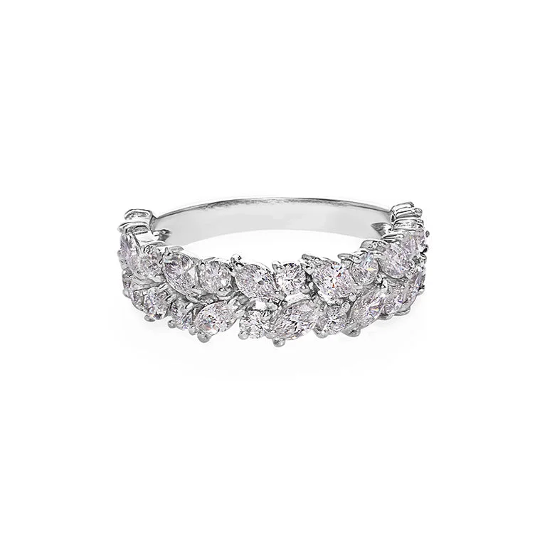 Laser - Etched Floral Design Wedding Bands in Palladium for a Delicate and Intricate LookMarquise Cut Diamond Half Eternity Ring in 14K Solid White Gold