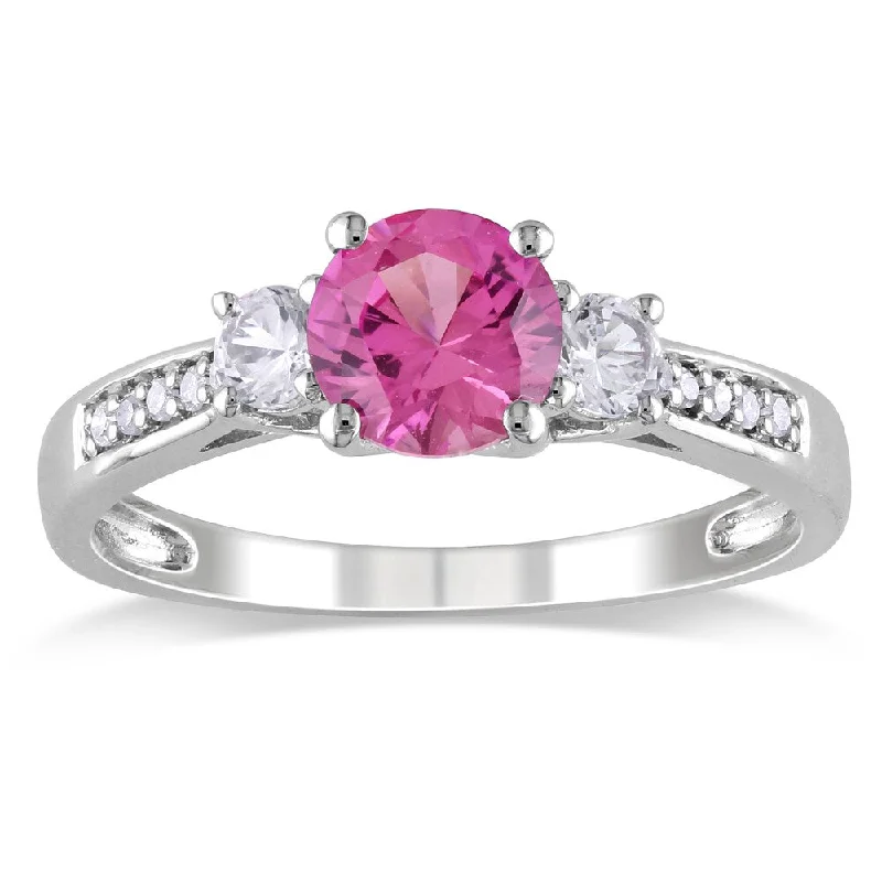 Amethyst Gemstone Rings in Sterling Silver with a Halo of Cubic Zirconia for a Budget - Friendly LuxuryMiadora 10k White Gold Created Pink and White Sapphire and Diamond 3-stone Engagement Ring (G-H, I2-