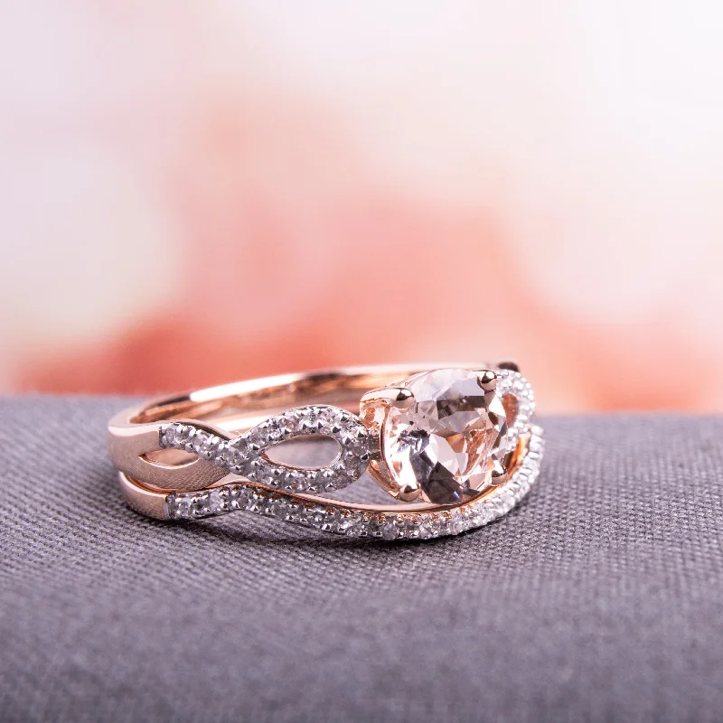 Tourmaline Gemstone Rings in 18K Two - Tone Gold with a Floral - Shaped Setting for a Feminine TouchMiadora Signature Collection 10k Rose Gold Morganite and 1/6ct TDW Diamond Bridal Ring Set