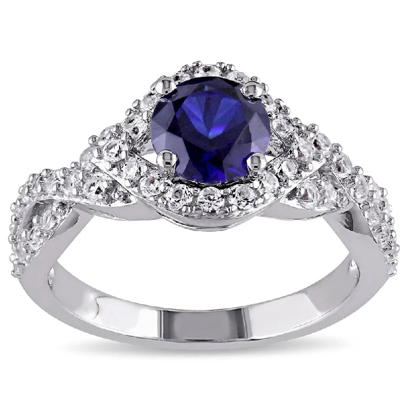 Sapphire Gemstone Rings in 18K White Gold with Diamond Accents for an Elegant EngagementMiadora Sterling Silver Created Blue and White Sapphire Crossover Engagement Ring