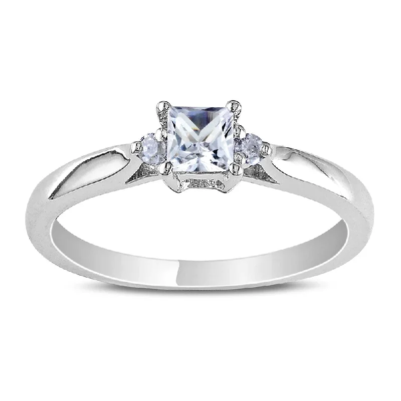 Tanzanite Gemstone Rings in 10K Gold with a Trilogy Design for a Sophisticated GiftMiadora Sterling Silver Created White Sapphire and Diamond Accent Promise Ring