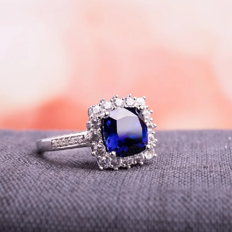 Garnet Gemstone Rings in 18K Gold Vermeil with Intricate Engravings for a Traditional AestheticMiadora Sterling Silver Cushion-cut Created Blue and White Sapphire with Diamond Accents Square Halo Engagement Ring