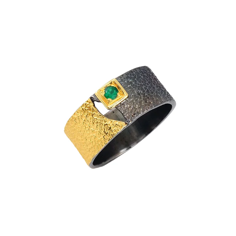 Adjustable - Fit Wedding Bands in Gold - Plated Metal for a Comfortable and Custom - Fitting OptionMixed Metal Gold Pave Ring - Emerald