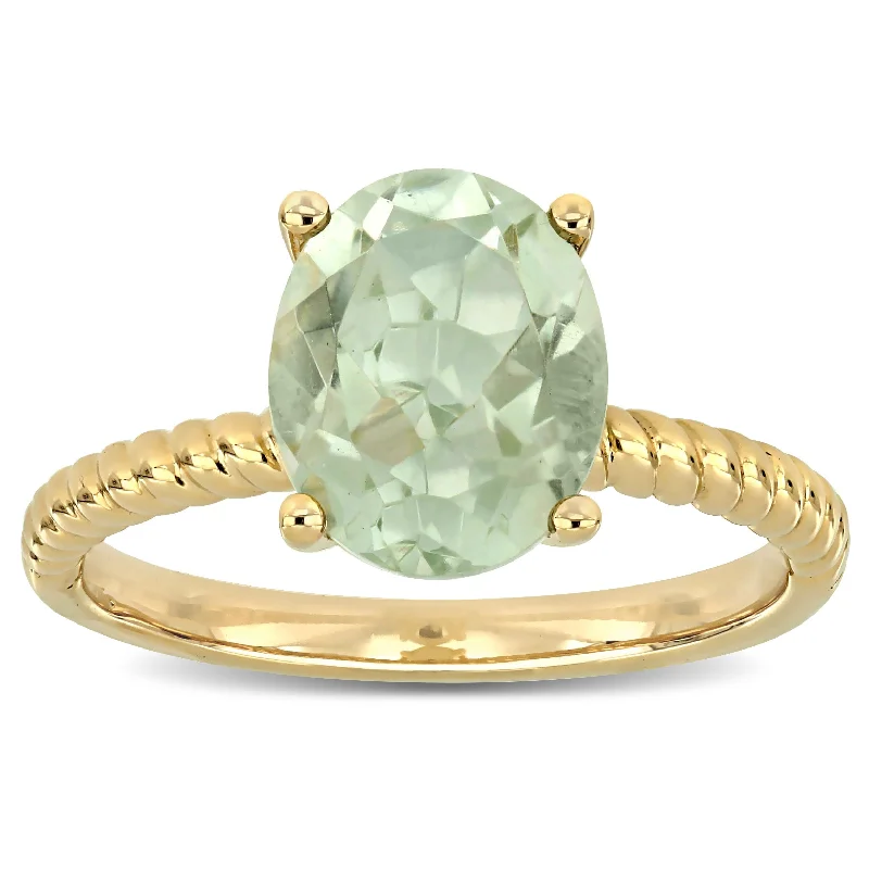 Jasper Gemstone Rings in 18K Gold Vermeil with a Matte Finish for a Subtle and Elegant LookOval-Cut Green Amethyst Solitaire Twist Ring in 14k Yellow Gold by Miadora