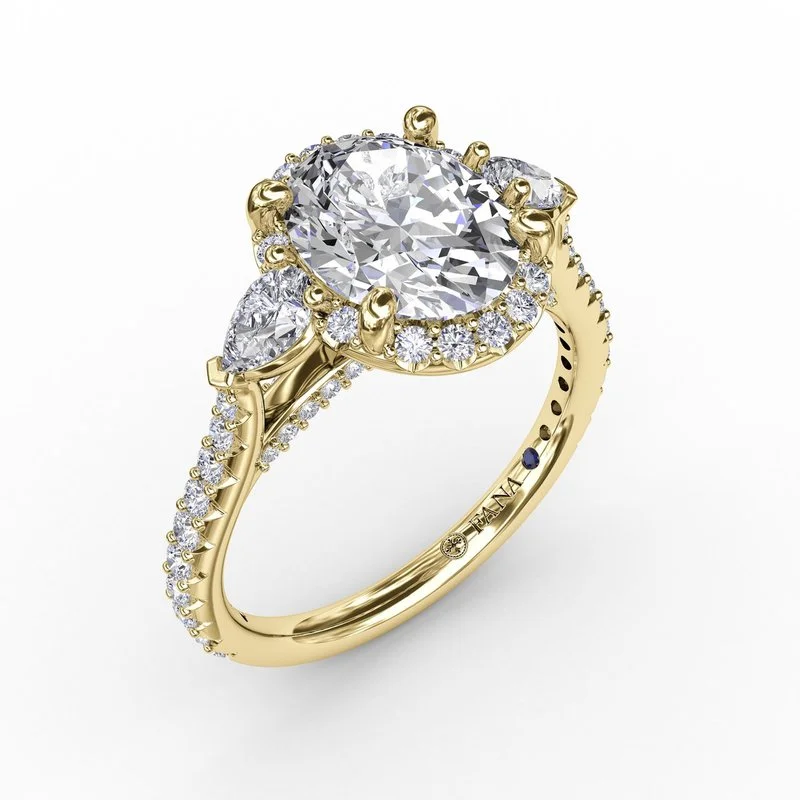 Marquise Cut Engagement Rings with a Channel - Set Diamond BandOval Diamond Halo Engagement Ring With Pear-Shape Diamond Side Stones