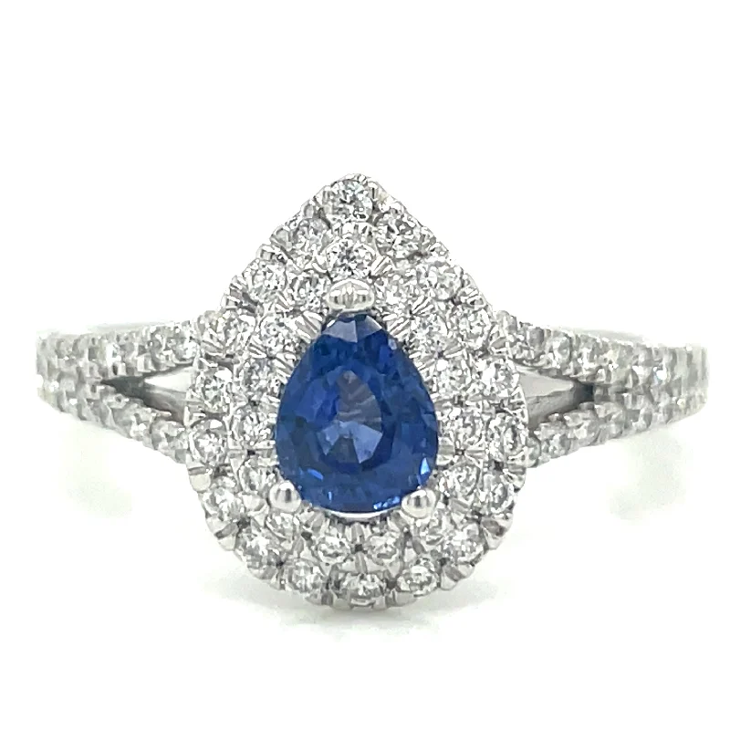 Lapis Lazuli Gemstone Rings in Sterling Silver with a Star - Shaped Setting for a Celestial - Inspired PiecePlatinum Pear Cut 0.50ct Sapphire Double Diamond Halo Ring with Split Shank Shoulders