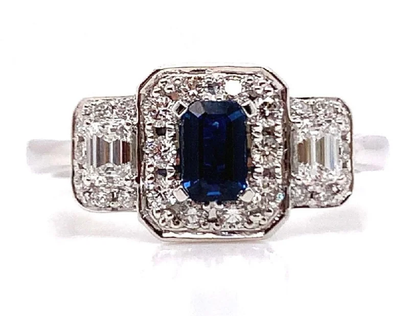 Alexandrite Gemstone Rings in Platinum with a Hidden Halo for a Rare and Luxurious PiecePlatinum 0.55ct Sapphire And 0.46ct Diamond Three Stone Emerald Cut Halo Ring