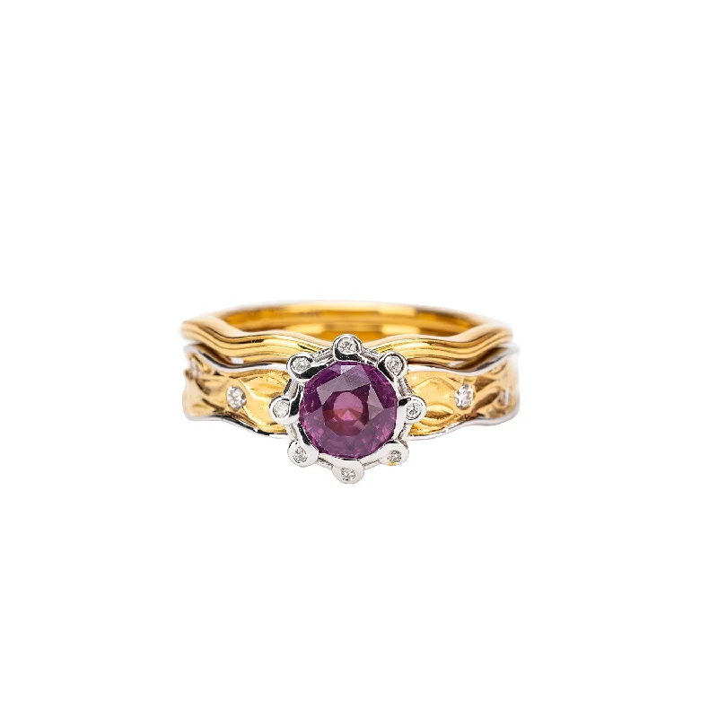 Vintage - Style Filigree Wedding Bands in 14K Gold for a Romantic and Antique - Inspired Aesthetic14k Gold Rocks n' Rivers Pink Sapphire  3 Piece Ring