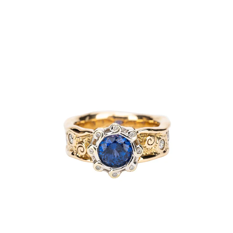 Pearl - and - Diamond - Studded Wedding Bands in White Gold for a Feminine and Elegant Touch14k Yellow and White Gold Ring with AAA Blue Sapphire 'Rocks 'n Rivers' Ring