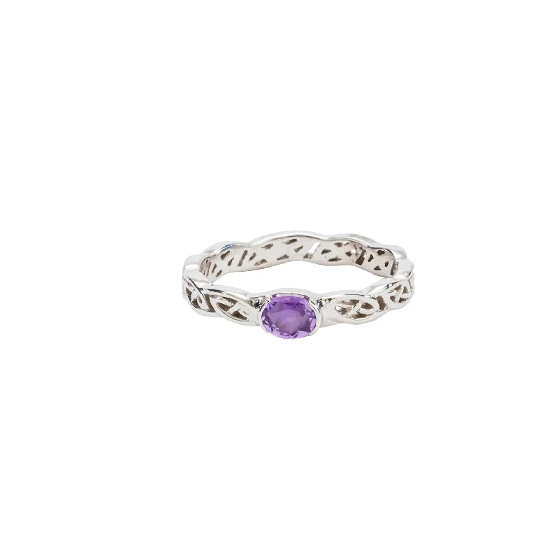 18K White Gold Classic Round - Cut Diamond Wedding Bands for a Timeless and Elegant Look10k White Gold with Purple  Sapphire 'Shin'  Ring