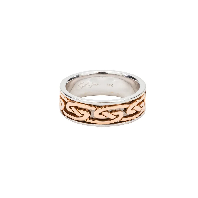 Men's Tungsten Carbide Wedding Bands with a Matte Finish and Grooved Details for a Modern and Durable OptionWhite and Rose Gold Celtic Knot Wedding  'Laro' Ring - Custom Order