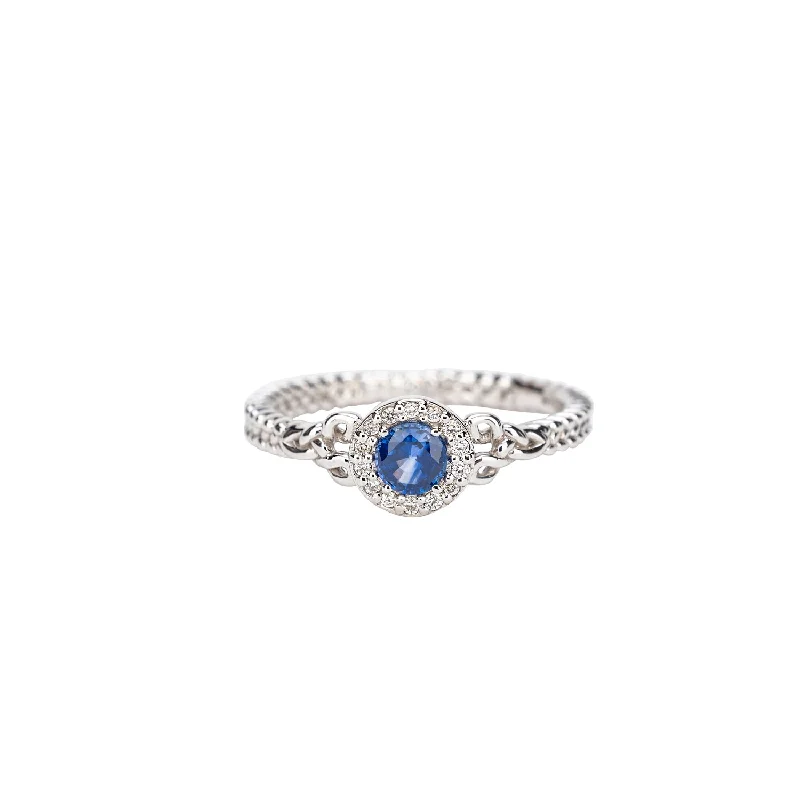 Vintage - Style Filigree Wedding Bands in 14K Gold for a Romantic and Antique - Inspired Aesthetic14k White Gold Trinity Blue Sapphire and Diamond Halo Ring