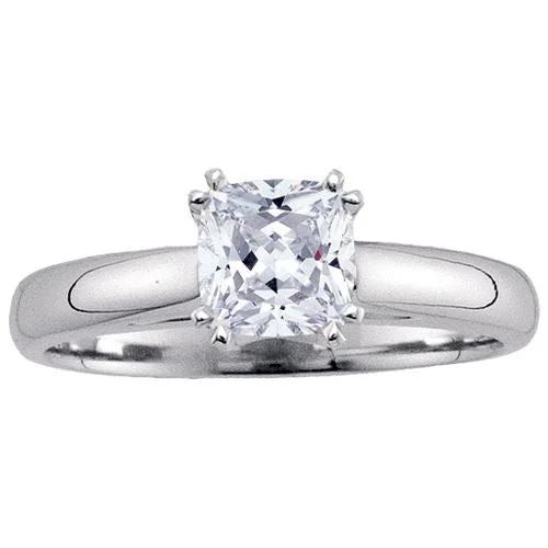 Art Deco Engagement Rings with Geometric Patterns and Baguette - Cut Diamond AccentsRoyale 1/2 CTW Cushion Diamond Solitaire Engagement Ring in 14KT White Gold