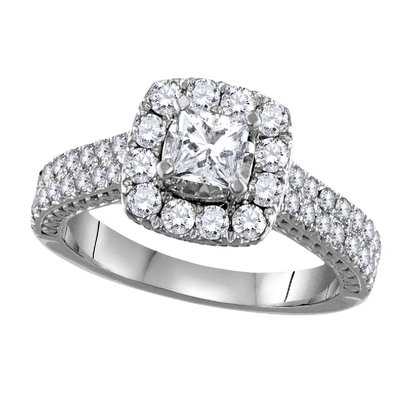 Art Deco Engagement Rings with Geometric Patterns and Baguette - Cut Diamond AccentsSignature 1 CTW Diamond Halo Engagement Ring in 14KT White Gold