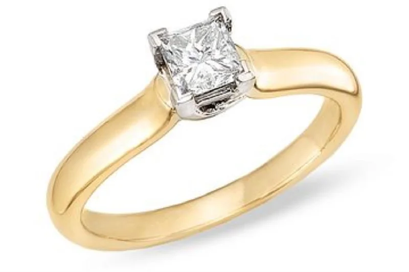 Adjustable Engagement Rings with a Flexible Band and a Princess - Cut Center DiamondSignature Certificate 1/3 CTW Princess Cut Diamond Solitaire Engagement Ring in 14KT Yellow Gold