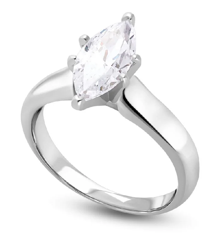 Solitaire Engagement Rings with a High - Clarity Round Diamond and Tapered BandSignature Certificate 1 CTW Marquise Diamond Solitaire Engagement Ring in 14KT White Gold