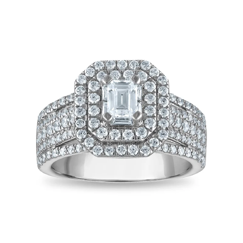 Cushion - Cut Halo Engagement Rings with a Platinum Band and Micro - Pave DetailsSignature Diamond Dreams 1-1/2 CTW Diamond Engagement Ring in 14KT White Gold