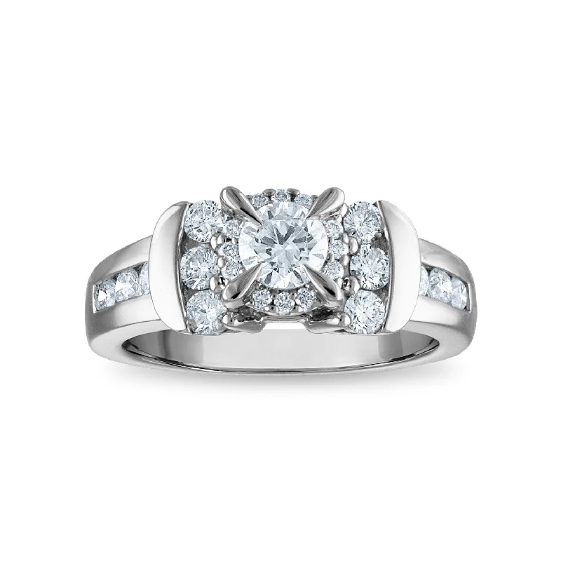 Cushion - Cut Halo Engagement Rings with a Platinum Band and Micro - Pave DetailsSignature Diamond Dreams 1 CTW Diamond Engagement Ring in 14KT White Gold