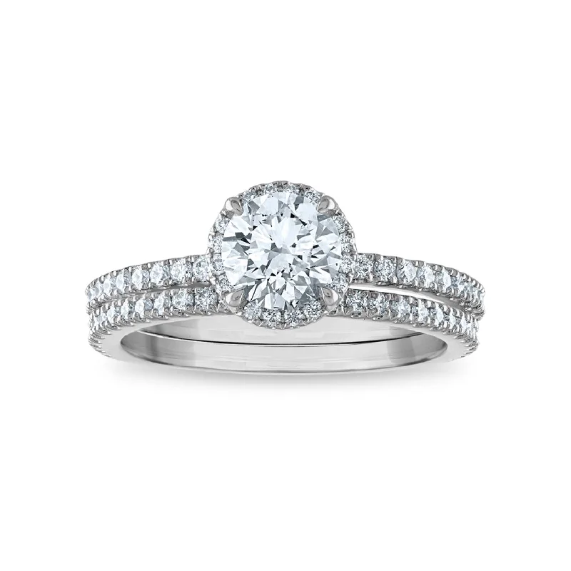 Engagement Rings with Sapphire and Diamond Combinations in a Vintage StyleSignature EcoLove 1 1/2 CTW Lab Grown Diamond Halo Bridal Set Ring in 14KT White Gold