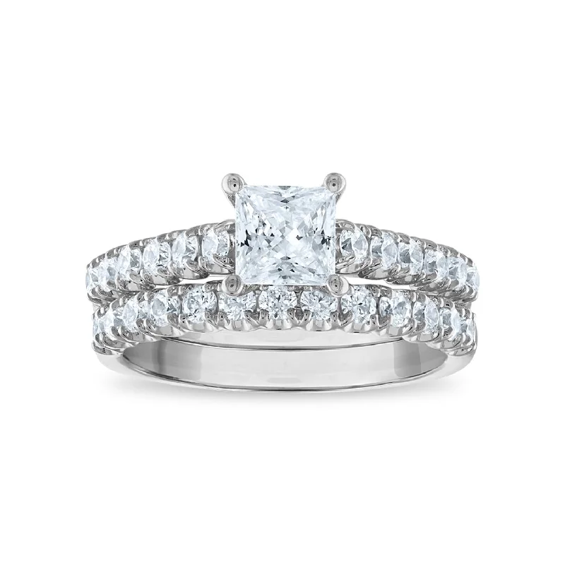 Adjustable Engagement Rings with a Flexible Band and a Princess - Cut Center DiamondSignature EcoLove Diamond Dreams 2 CTW Lab Grown Diamond Bridal Set Princess Cut Center Ring in 14KT White Gold