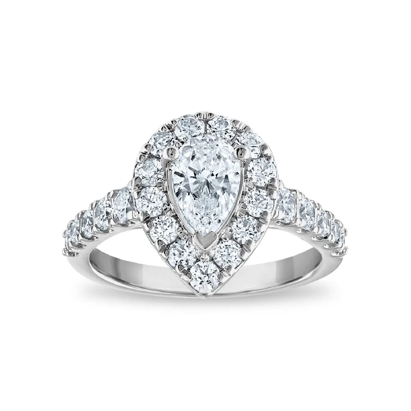 Classic Round Cut Engagement Rings with Platinum Prongs and Halo Setting for Timeless EleganceSignature EcoLove Diamond Dreams 2 CTW Lab Grown Diamond Halo Engagement Pear Shaped Ring in 14KT White Gold