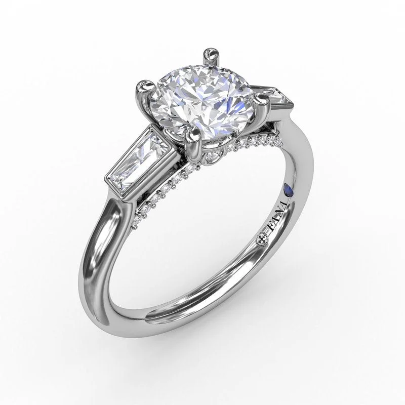 Signature - Design Engagement Rings with a Brand - Exclusive Pattern and Premium DiamondsThree-Stone Round Diamond Engagement Ring With Tapered Baguettes