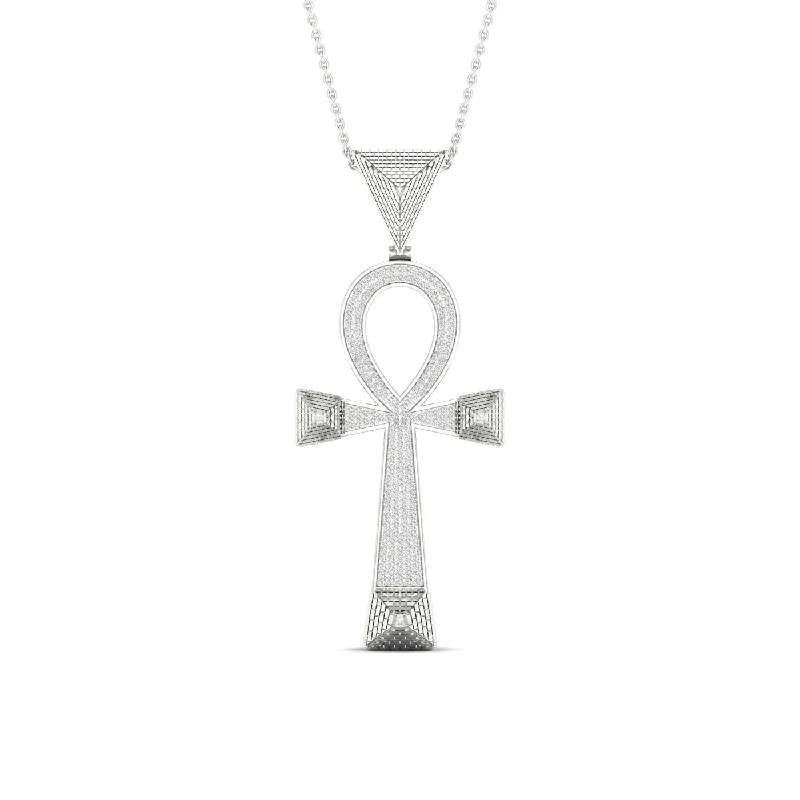 Retro - Inspired Art Deco - Patterned Pendant in Silver for Vintage Lovers10K 0.50CT Diamond Pendant