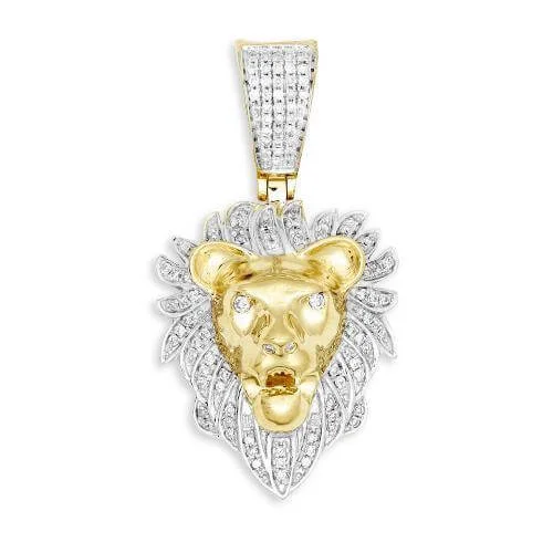 Adjustable - Chain Cubic Zirconia Solitaire Pendant for a Sparkling Gift10KY 0.35CTW DIAMOND LION HEAD PENDANT