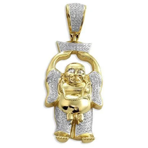 Hand - Carved Jade Buddha Pendant for Spiritual and Cultural Significance10KY 0.50CTW DIAMOND BUDDHA PENDANT