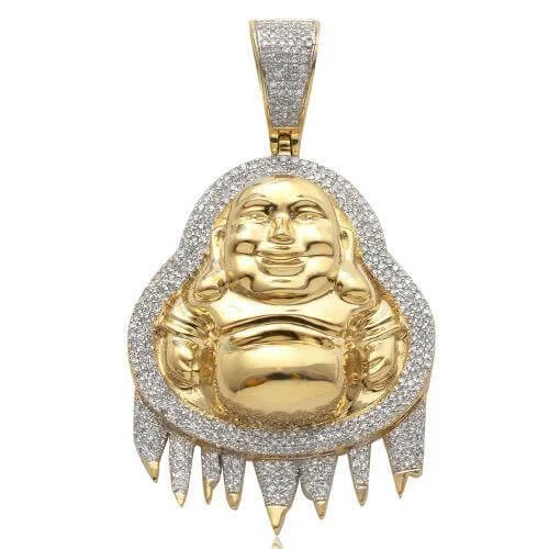 Water - Resistant Stainless Steel Diving - Themed Pendant for Divers10KY 0.60CTW DRIPPING DIAMOND FAT BUDDHA PENDANT