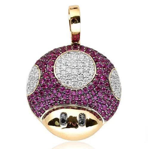 Antique - Brass - Finished Compass Pendant for Travelers and Explorers10KY 0.75CTW BLACK AND WHITE DIAMOND WITH SYNTHETIC RUBY MUSHROOM