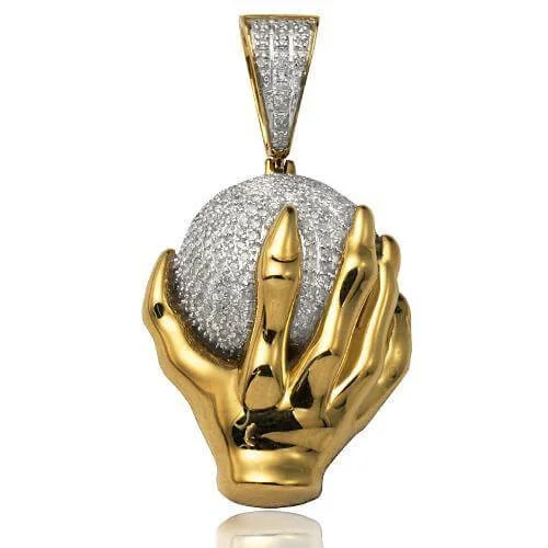 Retro - Inspired Art Deco - Patterned Pendant in Silver for Vintage Lovers10KY 0.75CTW DIAMOND PENDANT - MONSTER HAND HOLDIN